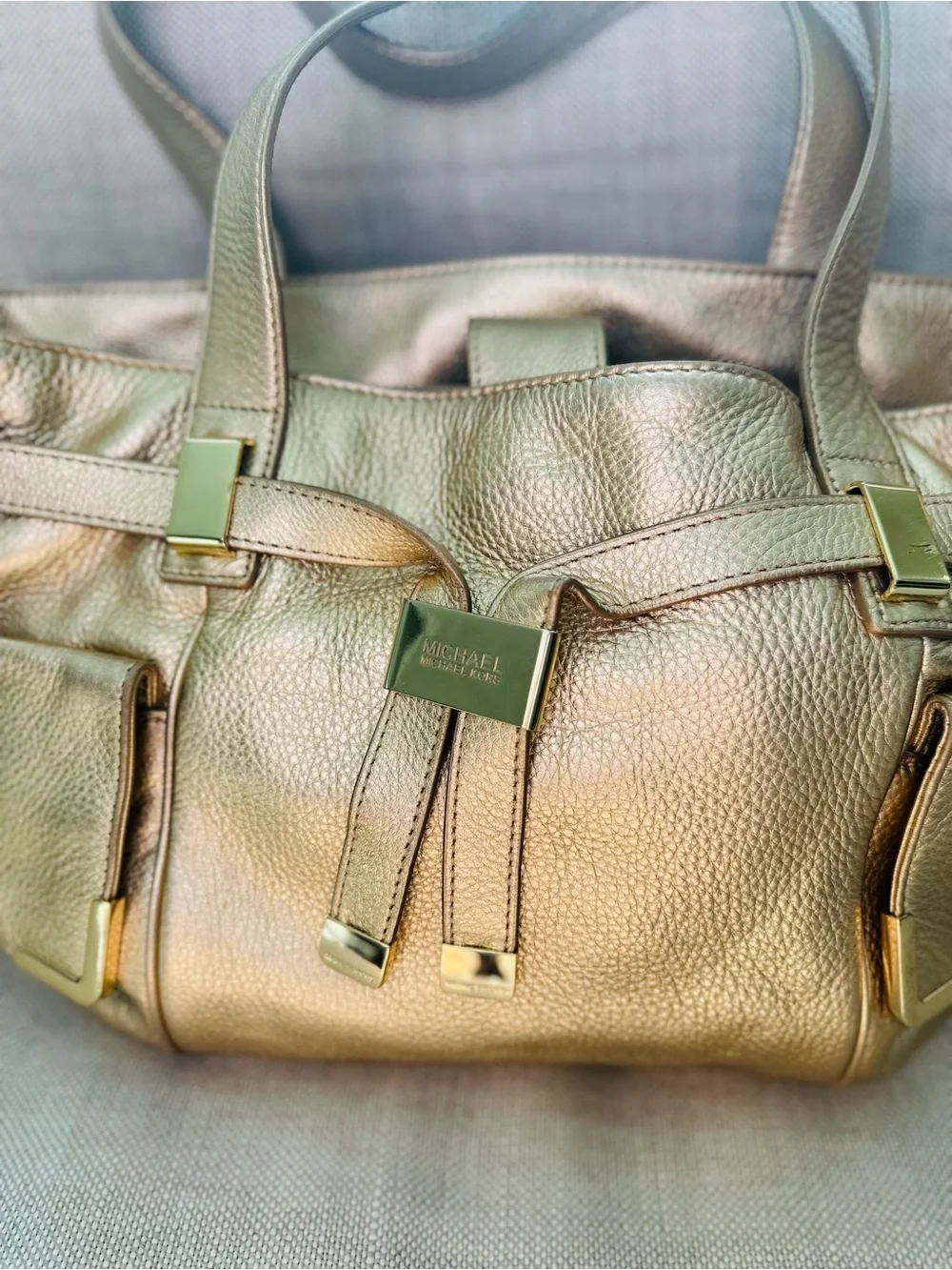 Vintage MICHAEL Michael Kors Beverly Large Metallic Gold Leather Satchel